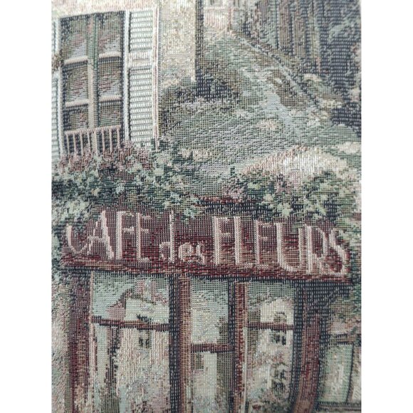 Vinatge 90s y2k Cafe De Fleurs Tapestry Throw Pillow With Burgundy Fringe - Picture 6 of 8